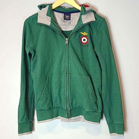 Aeronautica Militare Zip Up Jacket Size Small Green Hoodie Y2K - Picture 1 of 9
